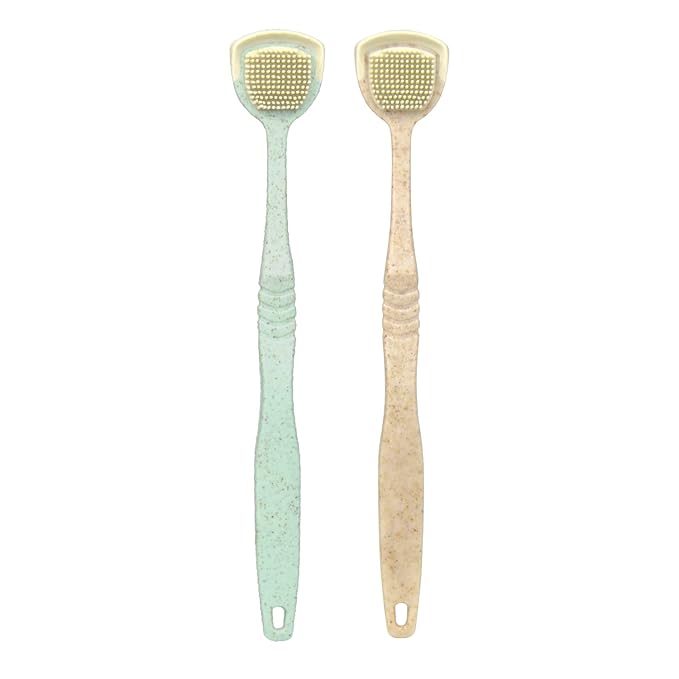 Lindo Eco-Friendly Tongue Cleaners, Tongue Scrapers, Oral Care Cleaners, Reduce Bad Breath, Soft Silicone Bristles, Natural, Vegan, 2 Pack