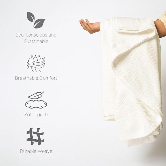 100% Cotton Herringbone Weave Blankets, 90" X 90" Queen, Throw Blanket for Bed, All Season Cotton Blanket, Cozy Blanket,Throws & Bed Blanket, Throw Blanket for Couch, Modern Home Decor -Tusk