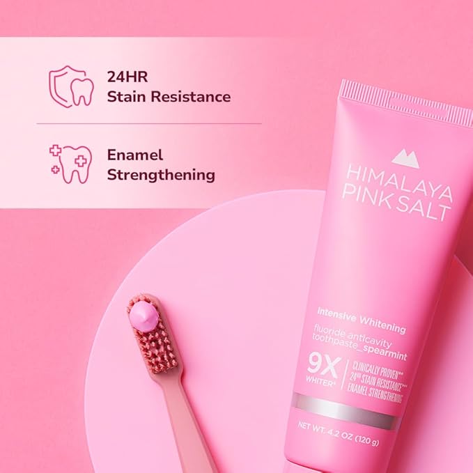 HIMALAYA PINKSALT Intensive Whitening Toothpaste - Teeth Whitening, Deep Stain Remover with Fluoride, Appropriate for Sensitive Teeth, Peroxide Free, Pink Toothpaste - Spearmint Flavor, 4.2 oz