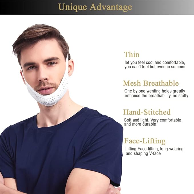 Anti Snoring , Cpap Users, Comfortable Mesh White Cpap Chin Straps for Men Women, Effective Adjustable Anti Snore Chin Straps to Keep Mouth Closed While Sleeping