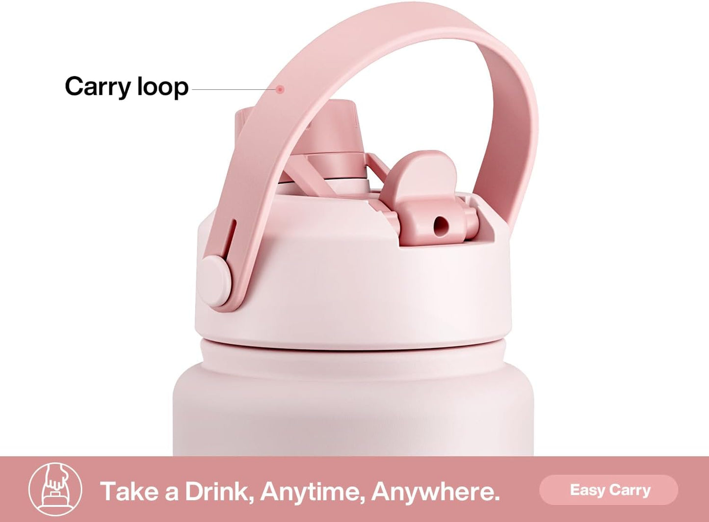 32 oz Insulated Water Bottle with 2-in-1 Straw and Spout Lid, Keep Cold 24H, Leak-Proof, BPA-Free, Double Wall Stainless Steel Water Bottle for Sports, Gym, Travel, and School (Cotton Candy)