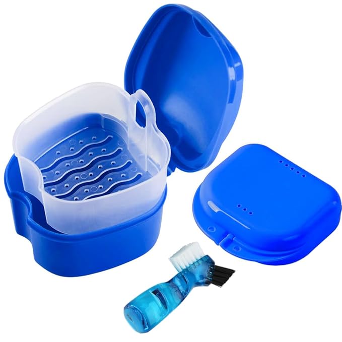 3 Pack Retainer Cleaner Case Partial Denture Cleaning Case Cup and Brush for invisalign Orthodontic soaking