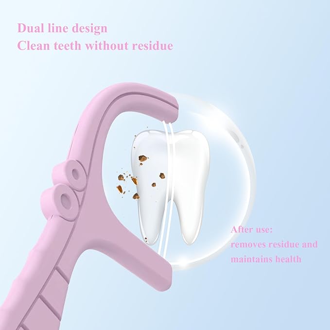Dental Floss Picks,Twin Line 300 Count Lemon Flavor Dental Flossers,LIAMOSS Dual Action Flossing System,Superfine Toothpicks Sticks,Comfortable for Tight Teeth(Purple)