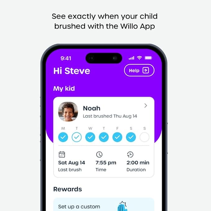 Willo BrushBot Kids U-Shaped Toothbrush Starter Kit – Rechargeable, Smart Electric Toothbrush for Kids Ages 12+ w/App, Soft Bristles, Plaque Removal, Gentle & Deep Clean Modes | Large Minty Mist