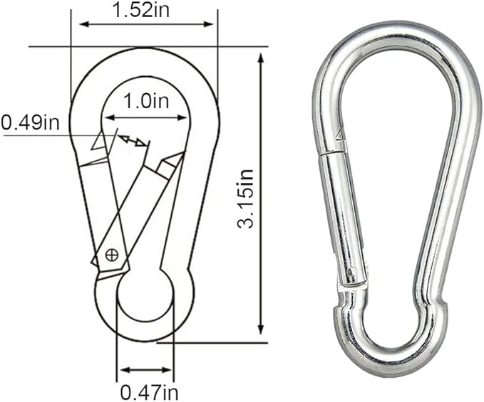 5PCS 3.15in Large Carabiner Clip, Stainless Steel Carabiner Heavy Duty, Spring Snap Hook, Locking Climbing Caribiners Clips for Gym, Plant Hanging, Outdoor Camping, Hiking. 600 lbs