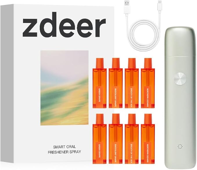 Smart Electric Oral Spray - Mouth Spray Fresh Breath, Cool Mint Breath Spray, Mouth Freshener Spray, Rechargeable, Alcohol Free, With 8 Pods (Classic+8 Bombs)