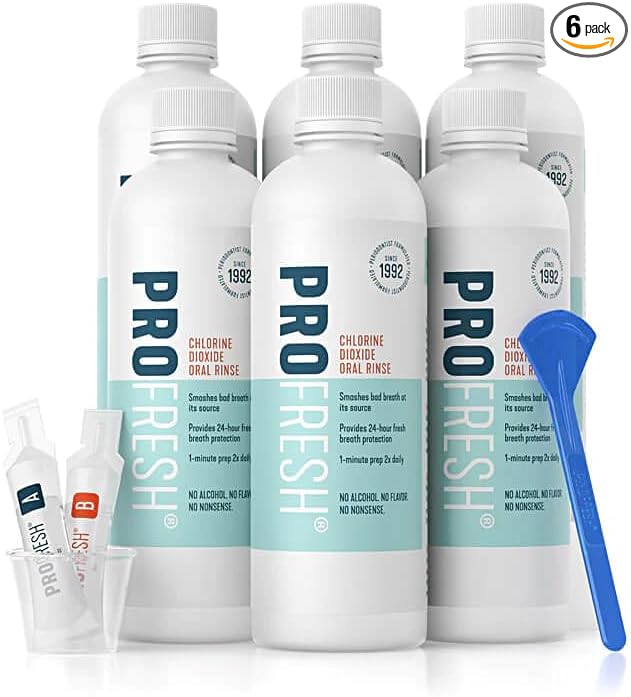 ProFresh Oral Rinse, 16.9 Ounce Bottle (Pack of 6), 3 Month Supply, Includes Prep Packs, Alcohol Free, Flavor Free, Bad Breath Mouthwash
