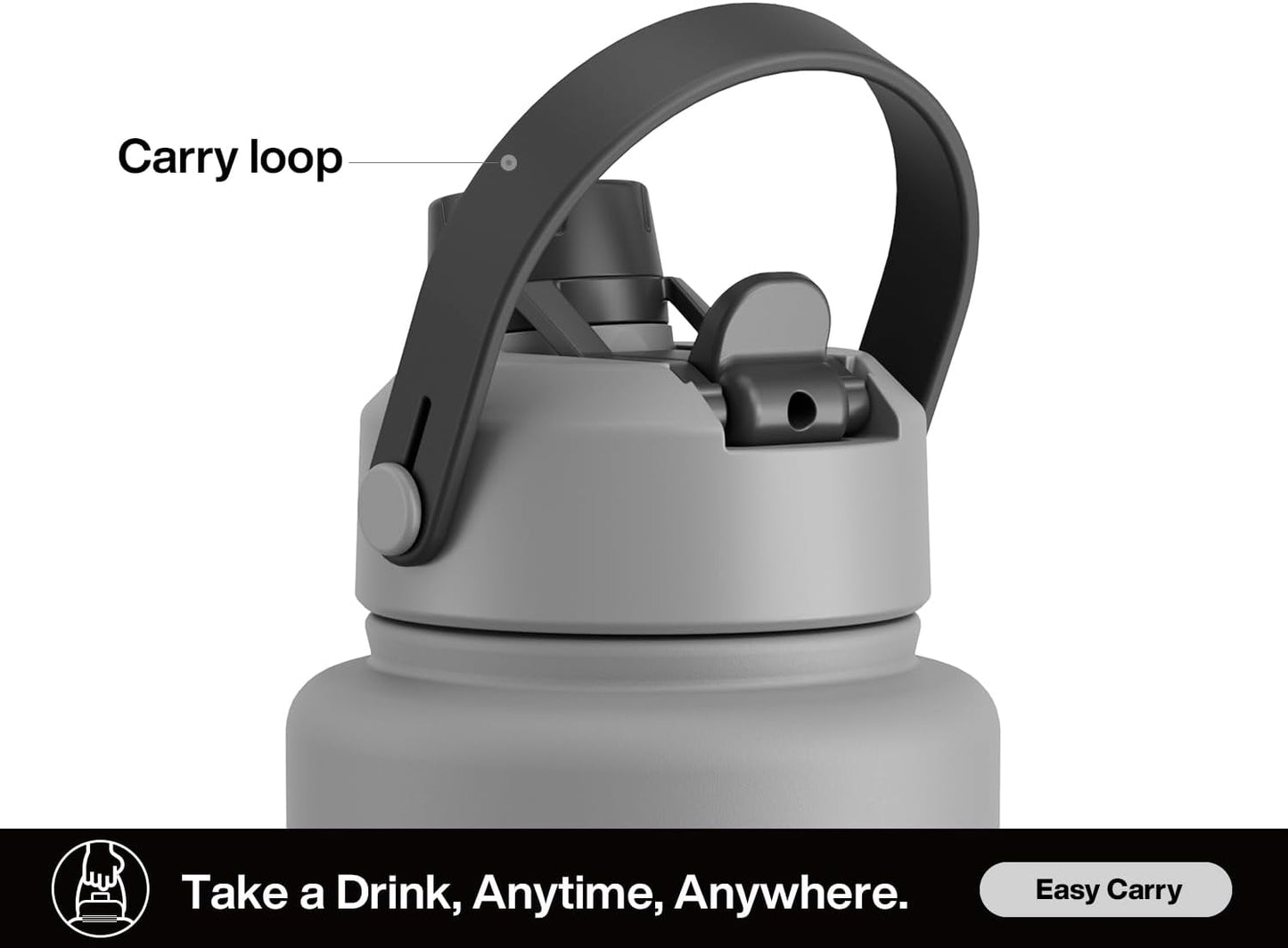 40 oz Insulated Water Bottle with 2-in-1 Straw and Spout Lid, Keep Cold 24H, Leak-Proof, BPA-Free, Double Wall Stainless Steel Water Bottle for Sports, Gym, Travel, and School (Obsidian)