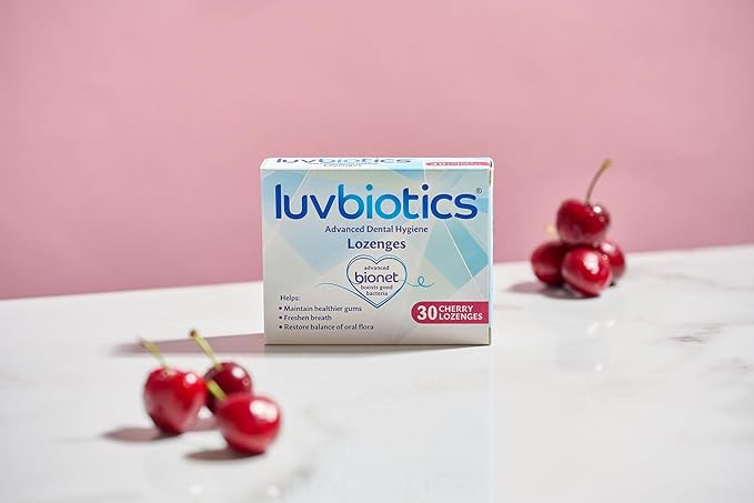 Luv Biotics Sugar Free Cherry Lozenges with Dental Probiotics, Xylitol & Aloe Vera for Bad Breath, Halitosis, Gum Health, Dry Mouth & Oral Care – 30 Lozenges