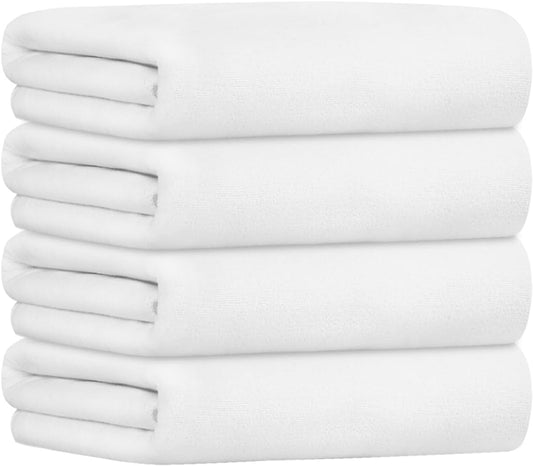 JML Microfiber Towels, Bath Towel Set - Extra Large, Soft, Absorbent, Fast Drying for Adult, Hair, Swimming, Fitness, Sport, Yoga, 4 Pack, 27" x 55", White