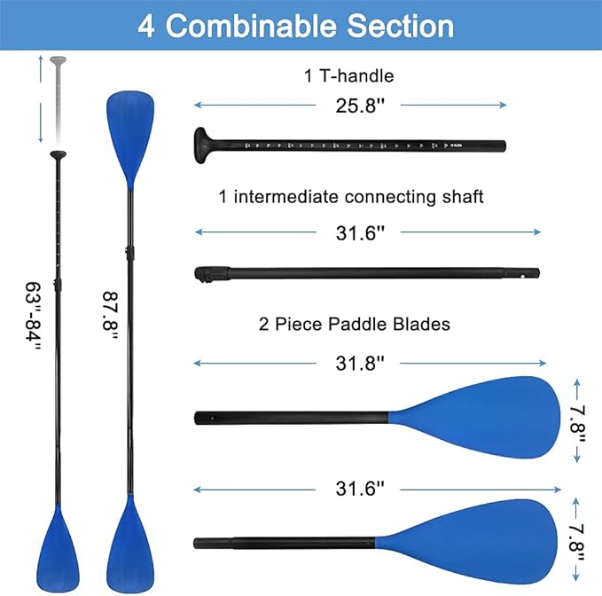 LBW SUP Paddle Board Paddle Stand up Paddleboard Paddles - 3-Piece or 4-Piece Floating Alloy Portable SUP Kayak Paddle Adjustable 2-Sided Paddle
