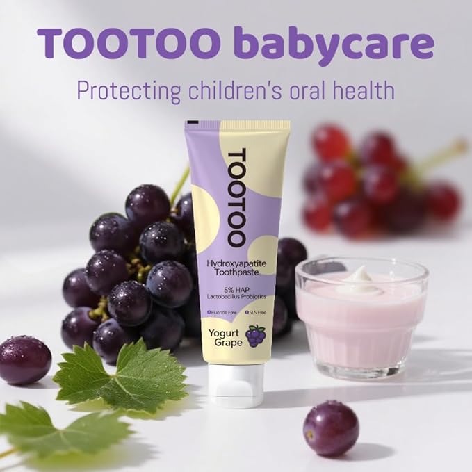 TooToo Kids Hydroxyapatite Toothpaste with Xylitol, Fluoride Free and SLS Free Toddler Natural Toothpaste, Yogurt Grape Flavor, Safe Kids Oral Care(Pack of 1)