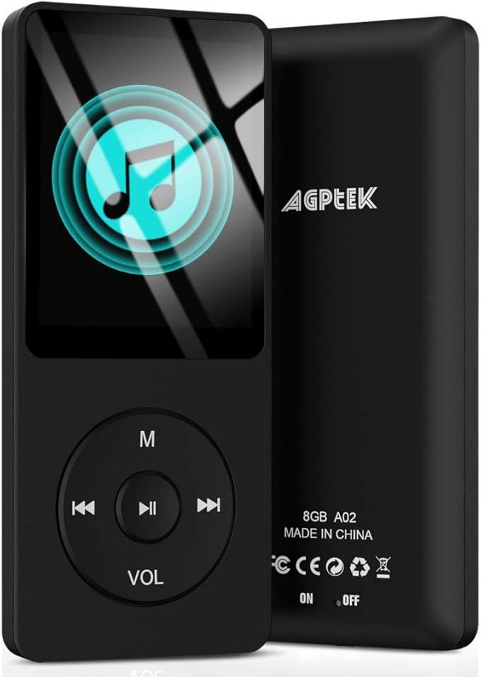 AGPTEK A02S 16GB MP3 Player, 70 Hours Playback Lossless Sound Music Player, Supports up to 128GB, Black