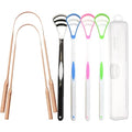 Copper Tongue Scraper Set Tongue Cleaner Kits Plastic Oral Tongue Cleaning Tools Brush for Fresh Breath and Mouth Hygiene Care with Travel Case (2.4”x5.1”)