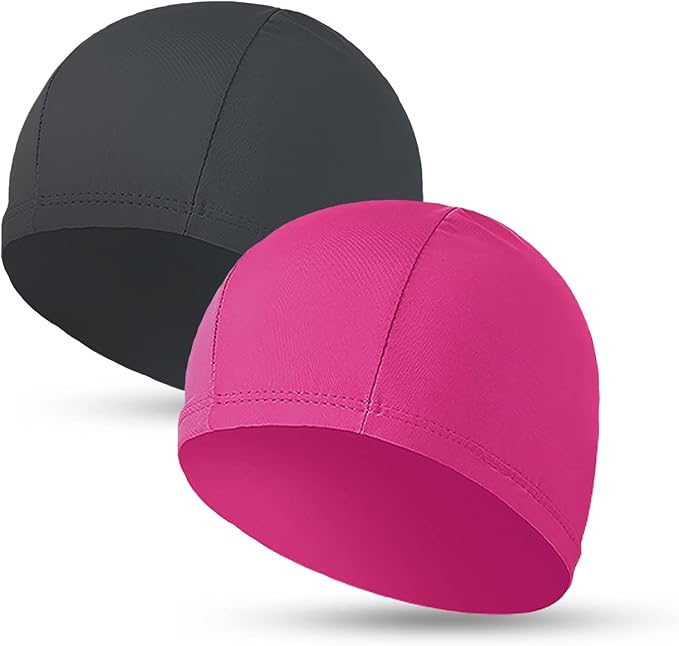2pcs Cloth Swim Caps for Both Women & Men & Kids Fabric Durable Non-Waterproof Elastic Swimming Pool Cap Bathing Cap for Long and Short Hair