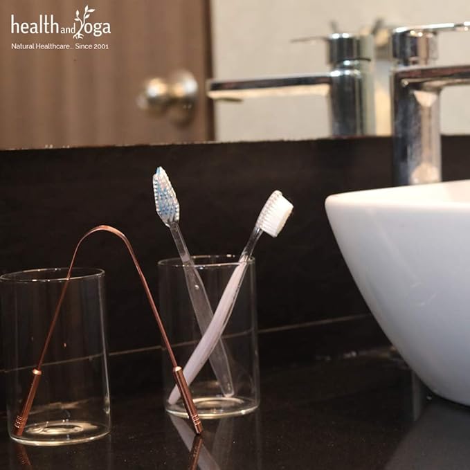 HealthAndYoga™ qSwipe Copper Tongue Cleaner Scraper - Hygienic, Non-Synthetic Grip – Tongue Brush Cleaner (Copper - 2-Pack)