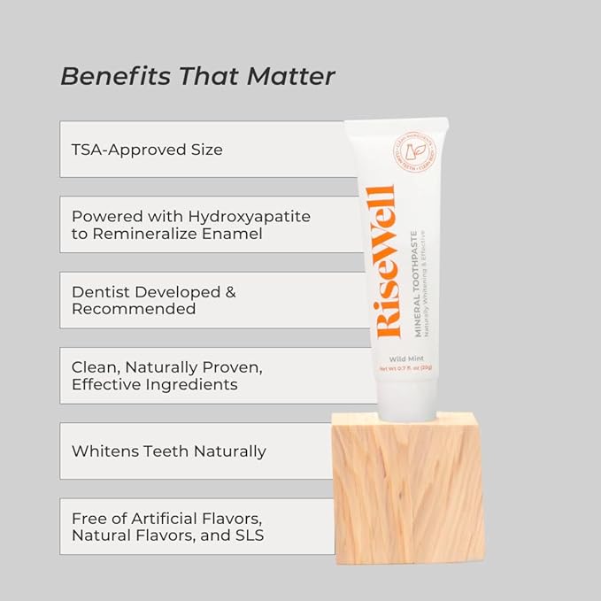 RiseWell Travel Mineral Toothpaste - All Natural Toothpaste Travel Size - Made in The USA, TSA Approved, No Added Fluoride, SLS-Free - for Stronger and Healthier Teeth (Wild Mint)