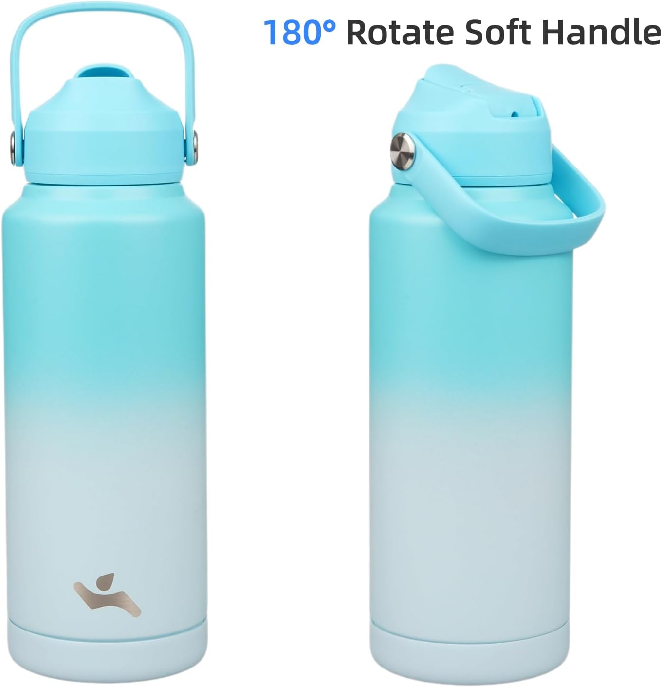 Insulated Water Bottle with Straw Lid,32 oz Stainless Steel Vacuum Metal Bottle with Silicone Handle,Sea Salt