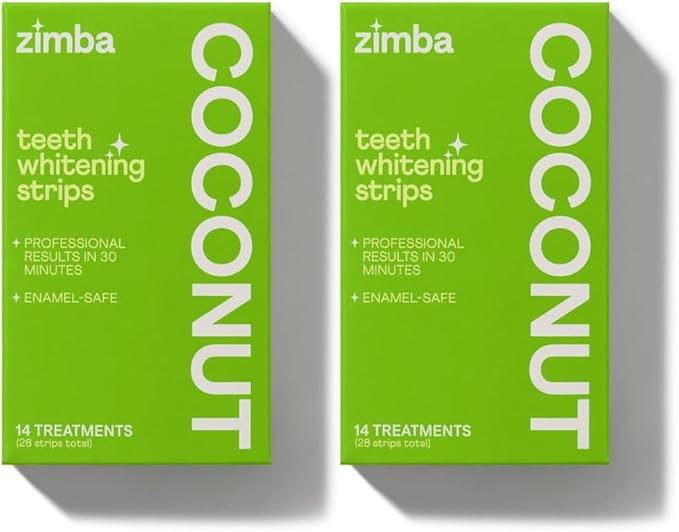 Zimba Coconut 2PK Teeth Whitening Strips for Teeth Sensitive, White Strips for Teeth Whitening, Teeth Whitener Stain Remover 28 White Strips Included Per Pack, 28 Day Treatment