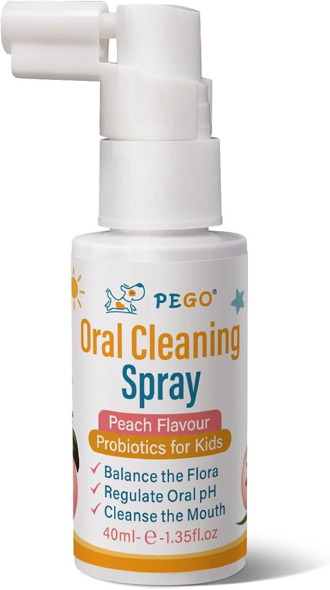 PEGO Kids Oral Spray, Toddler Toothpaste Helper for Daily Oral Care and Fresh Breath, Kid's Mouth Spray with Fluoride Free for Newborn to Preschoolers (40ml*1, Peach)