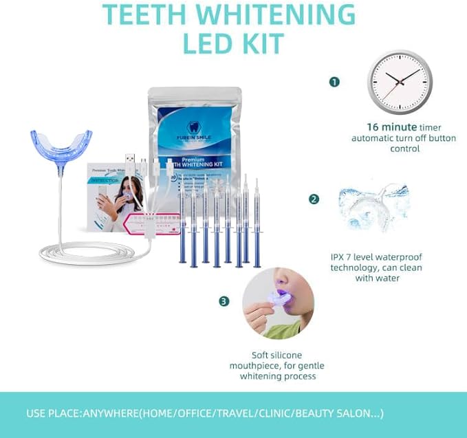 Teeth Whitening Kit with 32xLED Light Professional Complete at Home Smart Phone Whitening System - Best Tooth Whitener Gel Refill - Safely Connected with iPhone/Android/USB for Home Use
