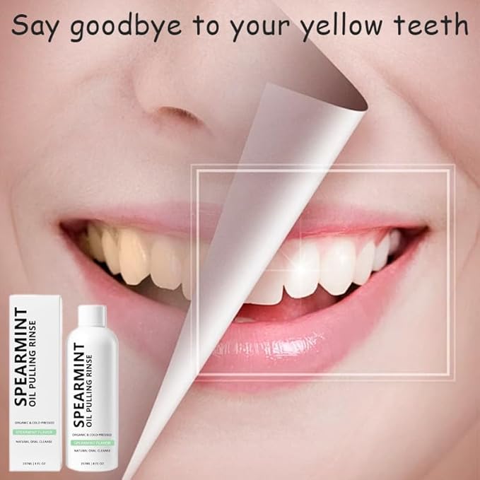 White Spearmint Oil Pulling Rinse, Cold-Pressed Coconut Mouthwash for Teeth Whitening, Powerful Organic Peppermint Oil Maintain Gum Health & Freshness Breath, Mint Mouthwash (8 fl oz)