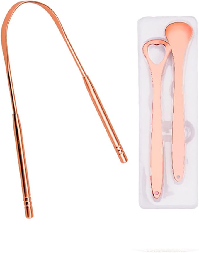 tooloflife 3 Packs Tongue Scraper Kit Stainless Steel Tongue Cleaner Tongue Brush for Reduce Bad Breath and Fresh Breath (Rose Gold)