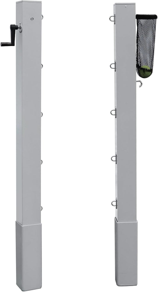 In Ground Tennis Net Set, 4'' Square Aluminum Alloy Posts and Heavy Duty Double-Layer Tennis Net, Unique Built-in Winder Design, Sturdy and Durable, Follows ITF Standards