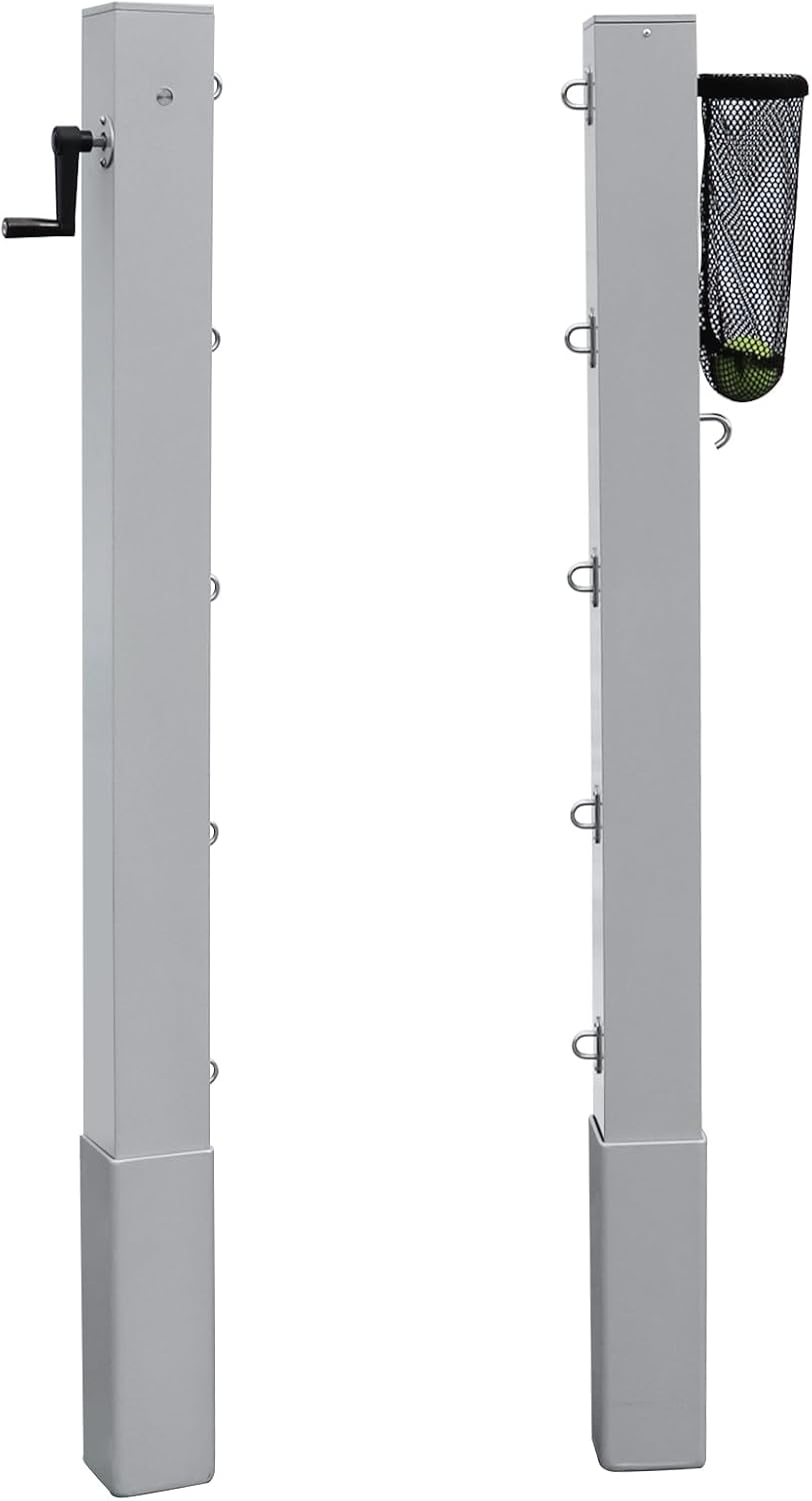 In Ground Tennis Net Set, 4'' Square Aluminum Alloy Posts and Heavy Duty Double-Layer Tennis Net, Unique Built-in Winder Design, Sturdy and Durable, Follows ITF Standards