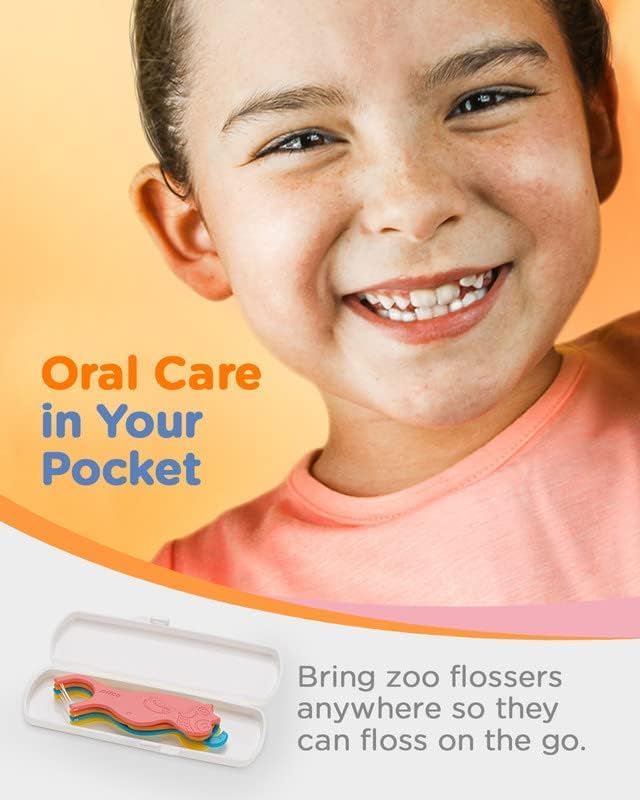 Piico Unflavored Kids Floss - No Fluoride Dual Line Dental Floss Picks - Fun Oral Care in Colorful Floss Sticks Design - Flossers Prevent Tooth Decay & Gum Disease - 300 Playground Zoo & Travel Case