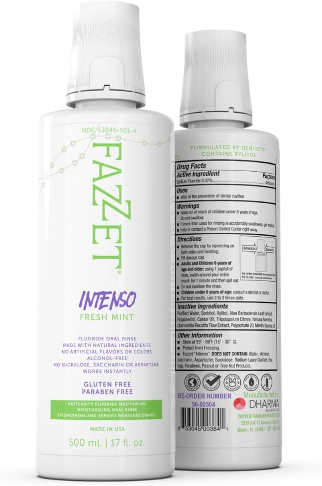 Intenso Fluoride Oral Rinse – Soothe Tonsils, Combat Bad Breath – Alcohol, Gluten, and Paraben Free Mouthwash – Fresh Mint Flavor