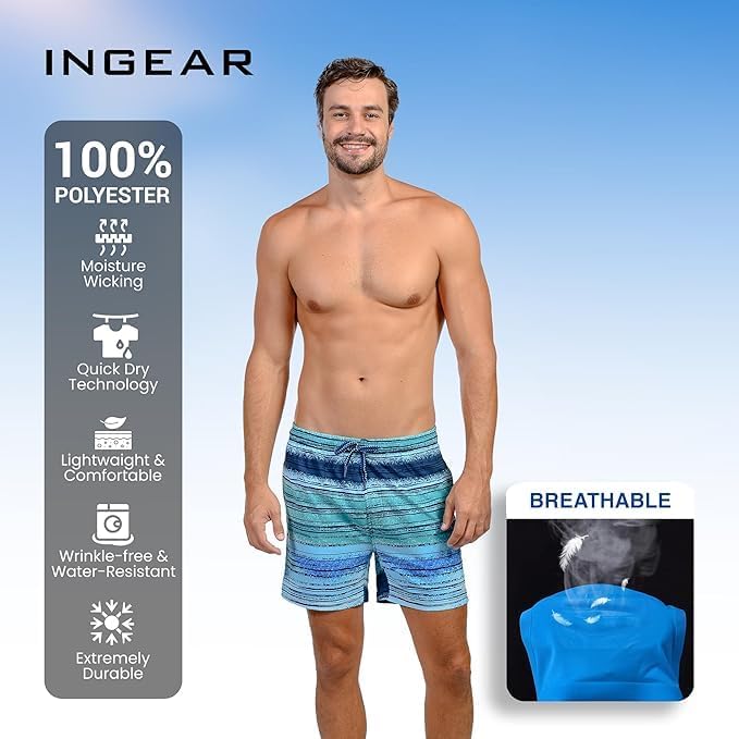 INGEAR Men's Athletic Stretch Workout Shorts Gym Quick Dry Running Trunks Boxer Lining