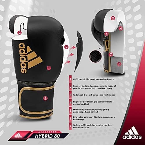 Adidas Hybrid 80 Boxing Gloves - Adult Boxing Gloves for Men & Women - Heavy Bag Gloves, Kickboxing Gloves for Women, MMA Sparring Gloves, Punching Bag Gloves for Men