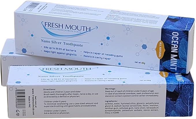 Fresh Mouth Nano Silver Toothpaste Ocean Mint 2.29oz (Single pack)- Improved Formulation