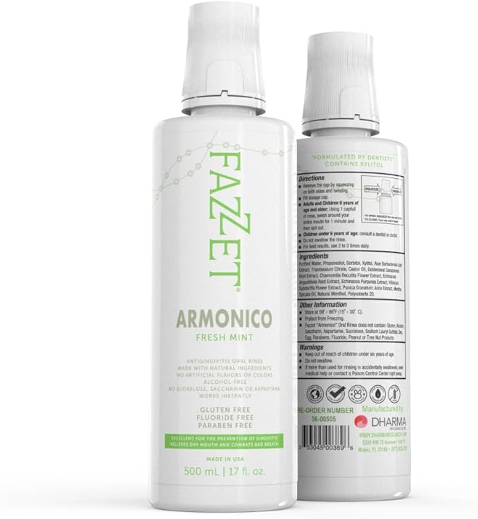 ARMONICO Anti-Gingivitis Oral Rinse – Soothe Tonsils, Combat Bad Breath – Alcohol, Gluten, and Paraben Free Mouthwash – Fresh Mint Flavor