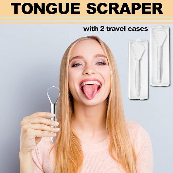 KN FLAX Tongue Scraper [2 pack] [Medical Grade] Reduce Bad Breath Maintains Oral Care 100% BPA Free Metal Tongue Scraper, Tongue Cleaner for Adults and Kids, Easy to Use with Non-Synthetic Handle