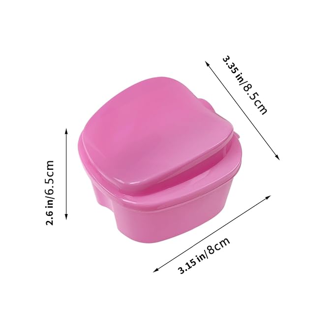 2pcs Denture Bath Retainer Case, Dentaure Cups for Soaking Dentures with Strainer Basket Tray,Compact and Pportable Design, Suitable for Traveling (Lake Blue+Pink)