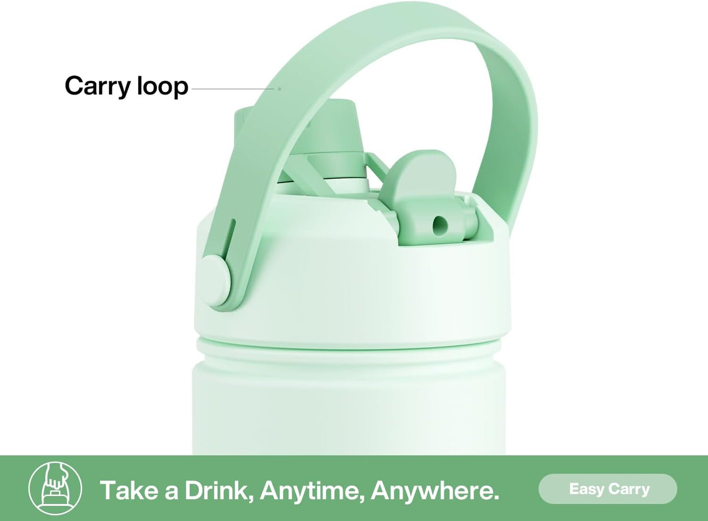 26 oz Insulated Water Bottle with 2-in-1 Straw and Spout Lid, Keep Cold 24H, Leak-Proof, Fits in Car Cup Holder, Stainless Steel Water Bottle for Sports, Travel, and School (Mint)