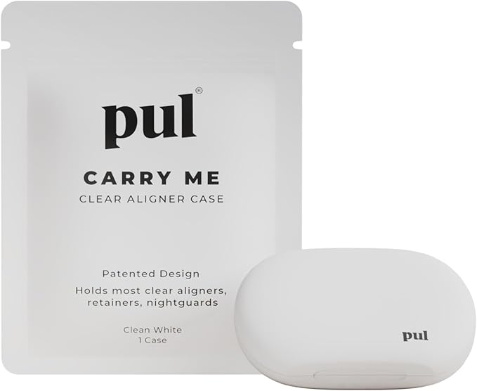 PUL Clear Aligner & Retainer Case – for Invisalign, Partial Dentures, Mouth & Night Guards, PUL Removal Tool, Dental Removables – Plastic Holder w/Secure Magnet Closure, Sleek & Slim Design – White