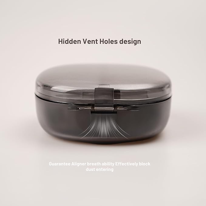 Newly designed double-layer retainer container case, special retainer case (with removal tool and brush), gift for women and men, compatible with Invisalign - Gray