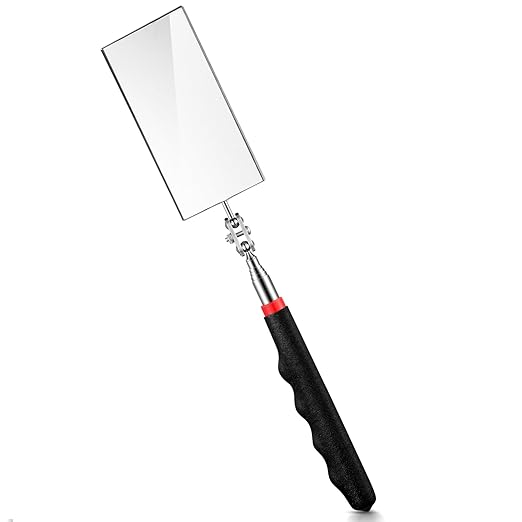 1 Pcs Telescoping Inspection Mirror Mechanics Automotive Tool with Long Handle Extendable Mirror on a Stick for Technicians Mechanics Contractors Checking Observation(Black,Square)
