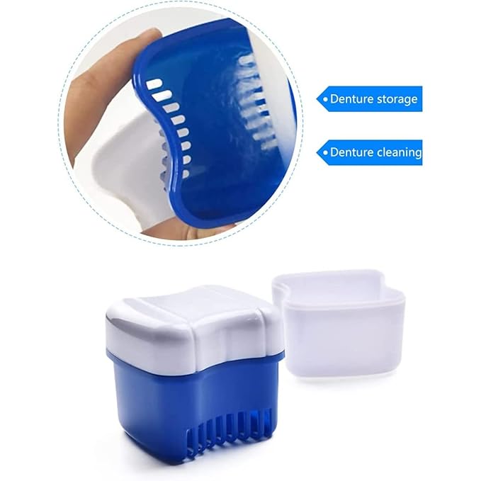 BTwood Denture Bath Kit – Includes 2 Denture Bath Cups, 2 Denture Cleaner Brushes, and 2 Strainer Baskets – Ideal for Dentures, Retainers, and Mouthguards