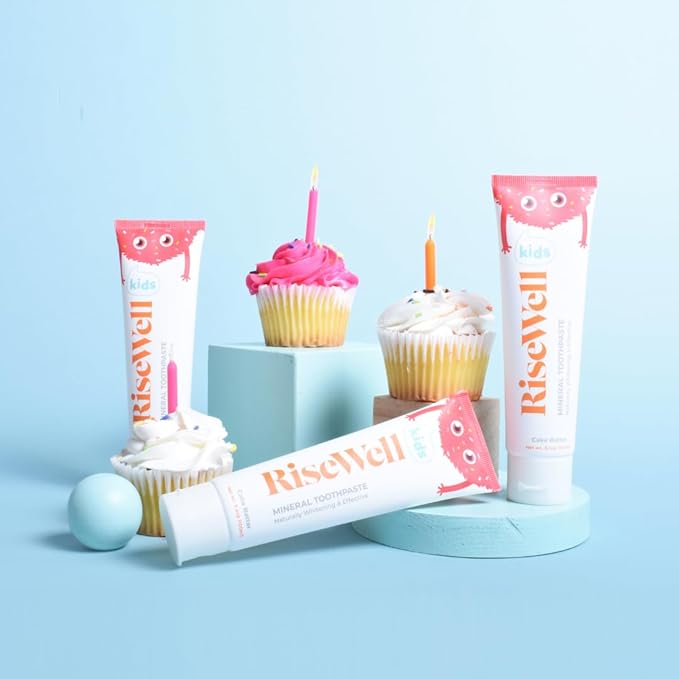 RiseWell Kids Mineral Toothpaste - Kids Hydroxyapatite Toothpaste - Made by Dentists, Safe to Swallow, No Added Fluoride and All Natural - Cake Batter Flavor, 3.4 Oz
