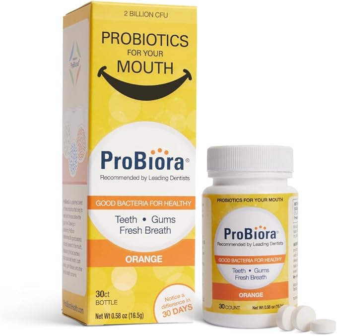 ProBiora Oral-Care Chewable Probiotic Tablets | Probiotic Supplement for Women & Men | Healthier Teeth & Gums | Fresher Breath | Whiter Teeth | 30 Count | Pack of 2 | Orange