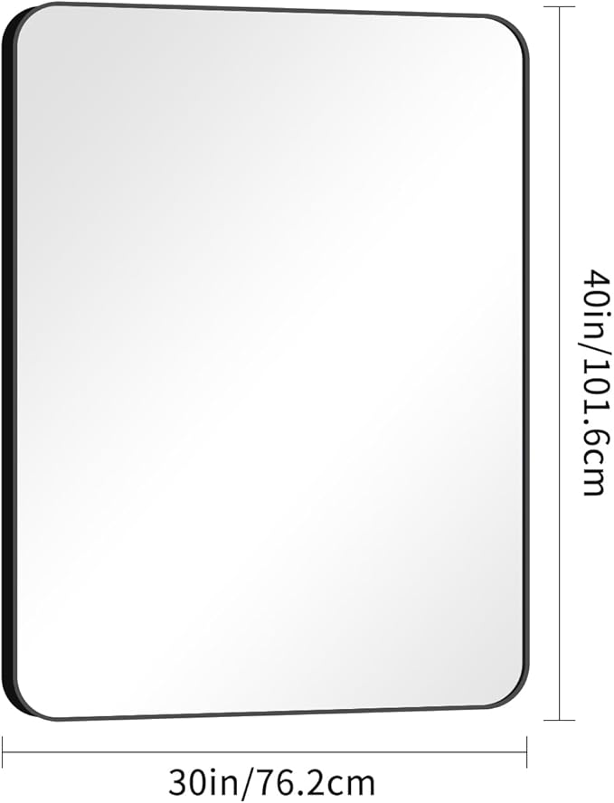 30x40 inch Bathroom Mirror,Black Rectangle Mirror,Wall Mounted Bathroom Frame Vanity Mirror with Round Corner for Bedroom Living Room, Entryway Hangs Horizontal or Vertical