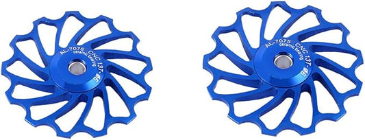 Alomejor 2pcs Rear Derailleur Pulley Wheel Ceramic Rear Derailleur Roller for Mountain Road Bike(13T Blue)