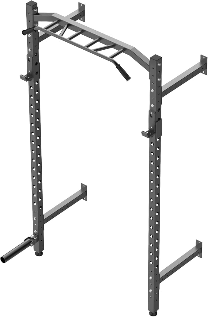 1600LB Wall Mounted Power Rack, Commercial Squat Rack for Home Gym with Multi-Grip Pull Up Bar, j-Cups & Landmine Attachment for Home and Garage Gym