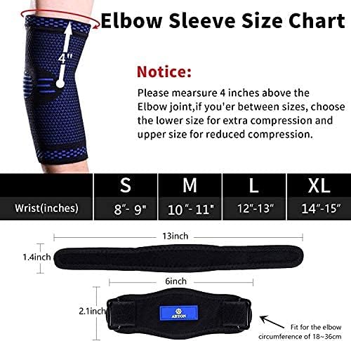 ABYON Compression Elbow Support, 1 Piece Compression Sleeve + 2 Pcs Tennis Elbow Pads for Men Women Pain Relieves Tendonitis, Arthritis, Tennis Elbow, Epicondylitis