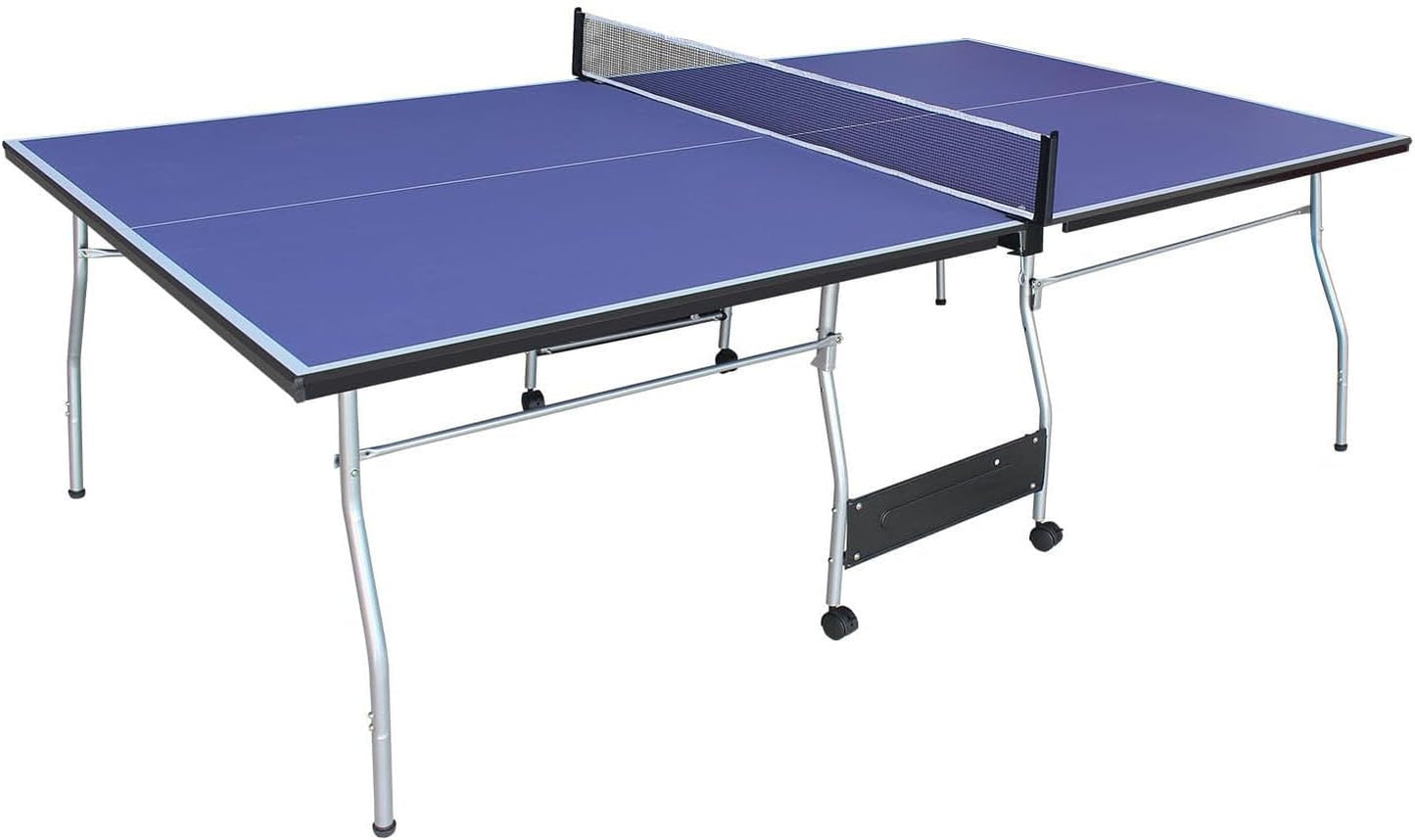 8FT Foldable Ping Pong Table Set, Midsize Portable Table Tennis for Indoor, Outdoor, Includes Net, 2 Paddles, 3 Balls, Weatherproof Design, Single Player Mode, Easy Storage