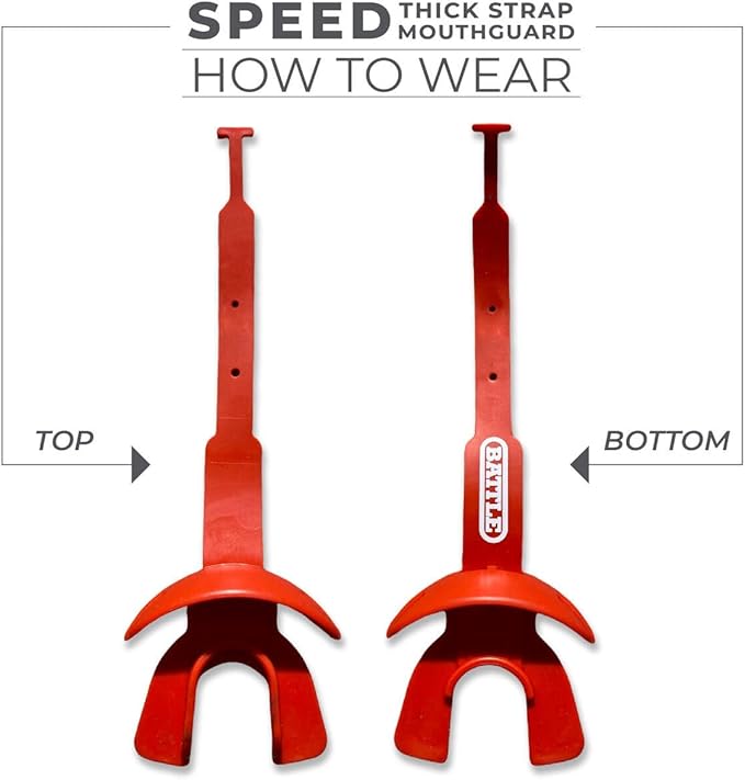 Battle Sports Speed Football Mouthguard with Strap - Oxygen Football Mouthguard Superior Airflow & Better Performance, Maximum Breathability - Predator/Black with White Teeth